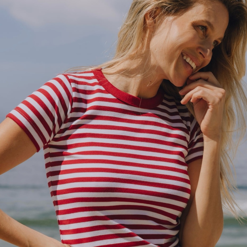 Daily Drills Red and White Fitted Short Sleeve Tee